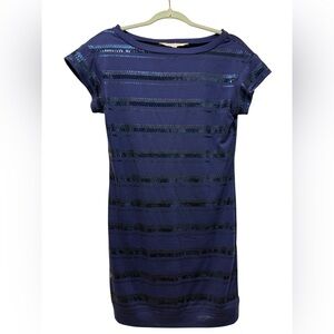 Trina Turk Navy Sequin Striped Mini Dress